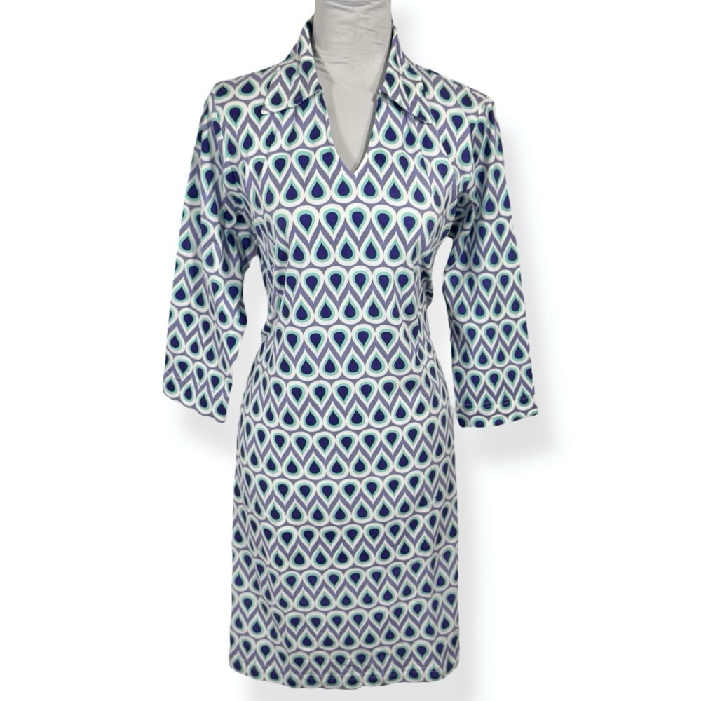 NWT Malabar Bay Geometric Mod Shift Dress‎ Teardrop Print Collared Size L fitted
